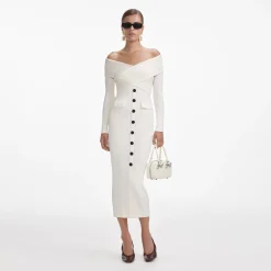 self-portrait Off Shoulder Knit Midi Dress