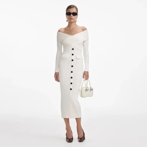 self-portrait Off Shoulder Knit Midi Dress