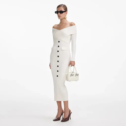 self-portrait Off Shoulder Knit Midi Dress