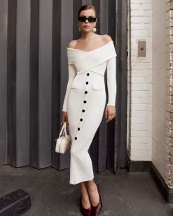 self-portrait Off Shoulder Knit Midi Dress