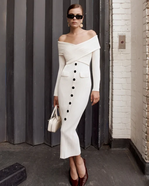 self-portrait Off Shoulder Knit Midi Dress
