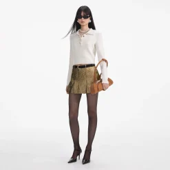 self-portrait Pearl Collar Alpaca Knit Top