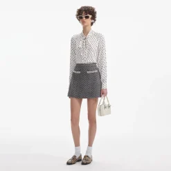 self-portrait Polka Dot Satin Blouse