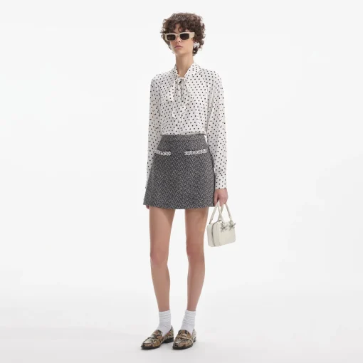 self-portrait Polka Dot Satin Blouse