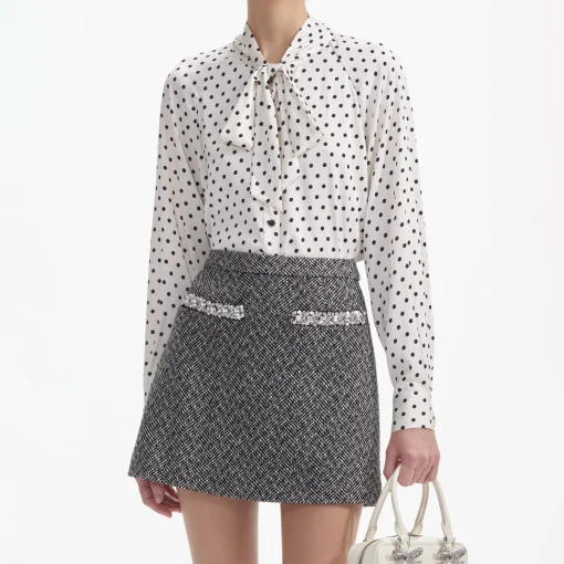 self-portrait Polka Dot Satin Blouse