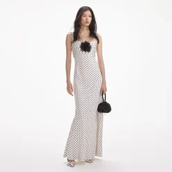 self-portrait Polka Dot Satin Maxi Dress