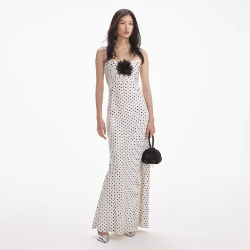 self-portrait Polka Dot Satin Maxi Dress