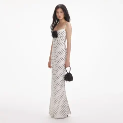 self-portrait Polka Dot Satin Maxi Dress