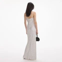 self-portrait Polka Dot Satin Maxi Dress