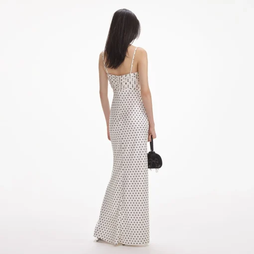 self-portrait Polka Dot Satin Maxi Dress