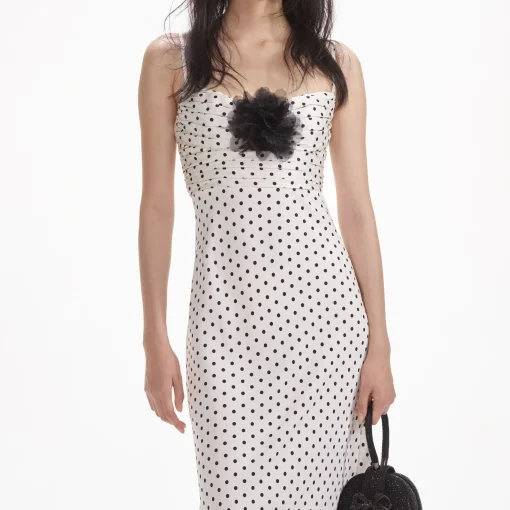 self-portrait Polka Dot Satin Maxi Dress
