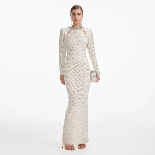 self-portrait Rhinestone Diamante Trim Maxi Dress