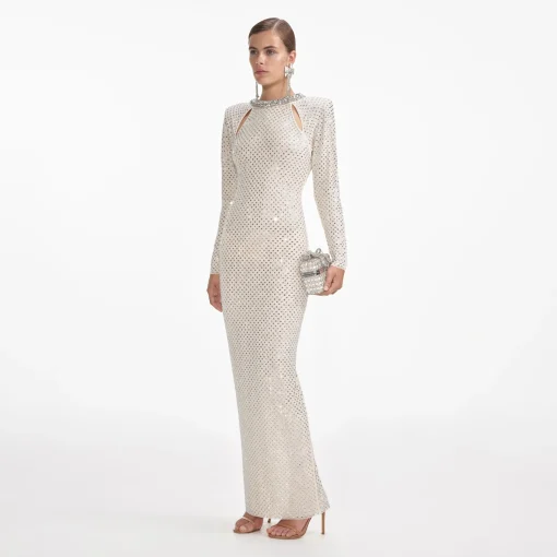 self-portrait Rhinestone Diamante Trim Maxi Dress
