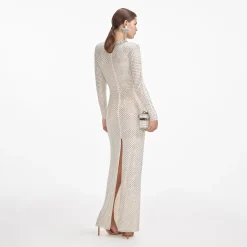 self-portrait Rhinestone Diamante Trim Maxi Dress