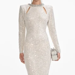 self-portrait Rhinestone Diamante Trim Maxi Dress