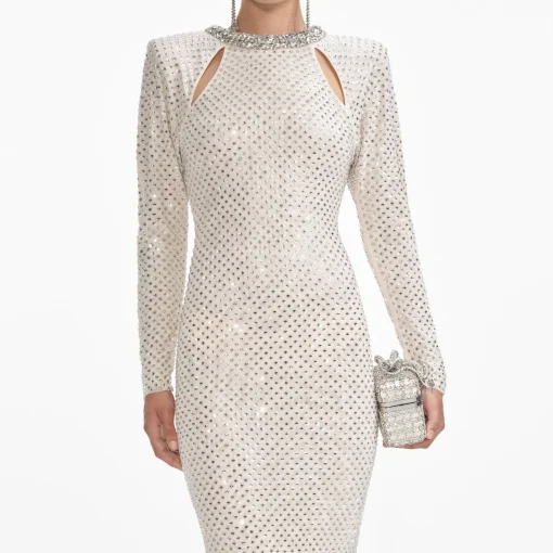 self-portrait Rhinestone Diamante Trim Maxi Dress