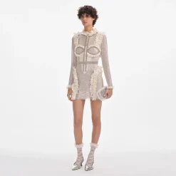 self-portrait Rhinestone Mesh Ruffle Mini Dress