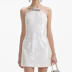 self-portrait Sequin Halter Mini Dress