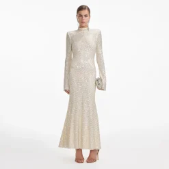 self-portrait Square Rhinestone Fishnet Midi Dress