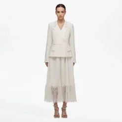 self-portrait Tailored Bouclé And Chiffon Midi Dress