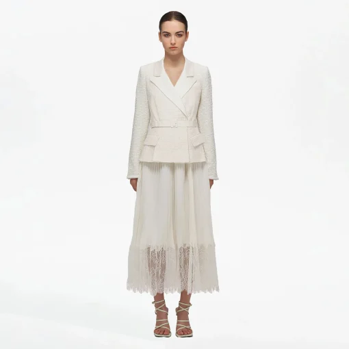self-portrait Tailored Bouclé And Chiffon Midi Dress