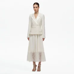 self-portrait Tailored Bouclé And Chiffon Midi Dress