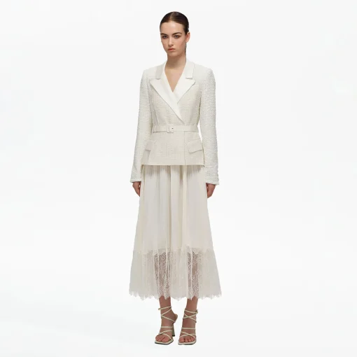 self-portrait Tailored Bouclé And Chiffon Midi Dress