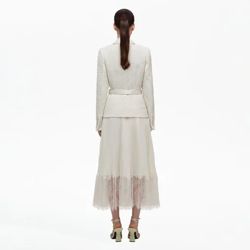 self-portrait Tailored Bouclé And Chiffon Midi Dress