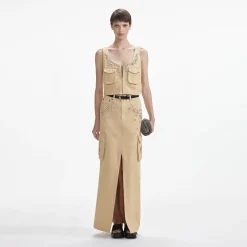 self-portrait Denim Cargo Maxi Skirt