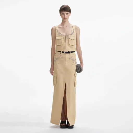 self-portrait Denim Cargo Maxi Skirt