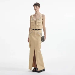 self-portrait Denim Cargo Maxi Skirt