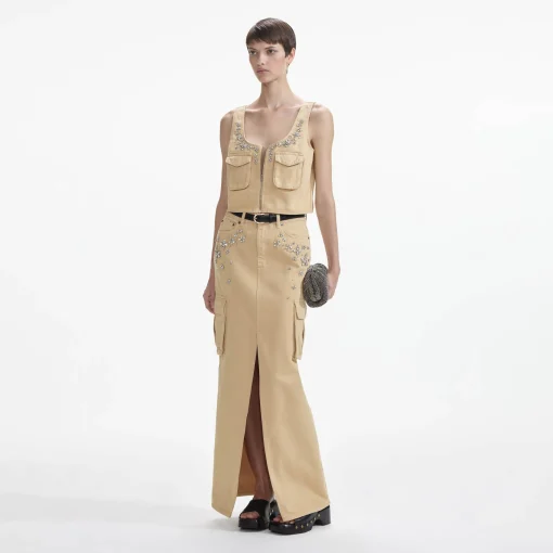 self-portrait Denim Cargo Maxi Skirt