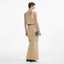 self-portrait Denim Cargo Maxi Skirt