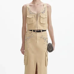 self-portrait Denim Cargo Maxi Skirt