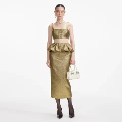 self-portrait Metallic Jacquard Midi Skirt
