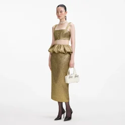 self-portrait Metallic Jacquard Midi Skirt