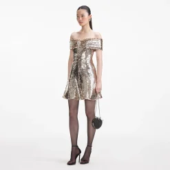 self-portrait Sequin Off Shoulder Mini Dress