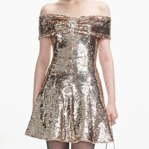 self-portrait Sequin Off Shoulder Mini Dress