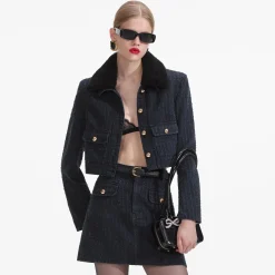 self-portrait Textured Denim Mini Skirt