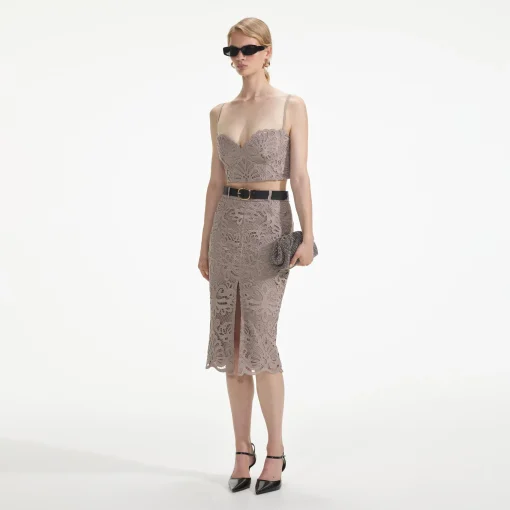 self-portrait Lace Midi Skirt