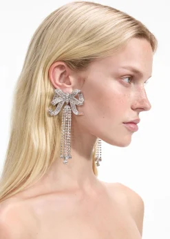 self-portrait Crystal Bow Droplet Earrings