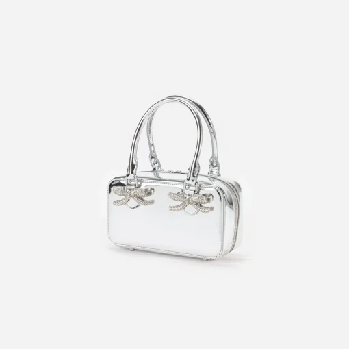self-portrait Silver Leather Mini Tote Bag