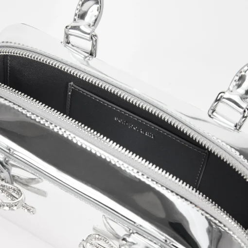self-portrait Silver Leather Mini Tote Bag