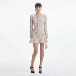 self-portrait Boucle V-Neck Mini Dress
