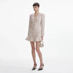 self-portrait Boucle V-Neck Mini Dress