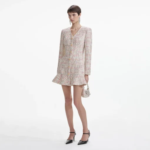 self-portrait Boucle V-Neck Mini Dress