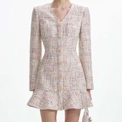 self-portrait Boucle V-Neck Mini Dress