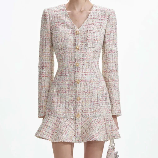 self-portrait Boucle V-Neck Mini Dress