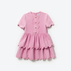 Kids self-portrait Denim Mini Dress With Scallop Hem