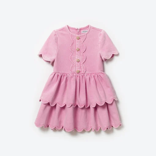 Kids self-portrait Denim Mini Dress With Scallop Hem